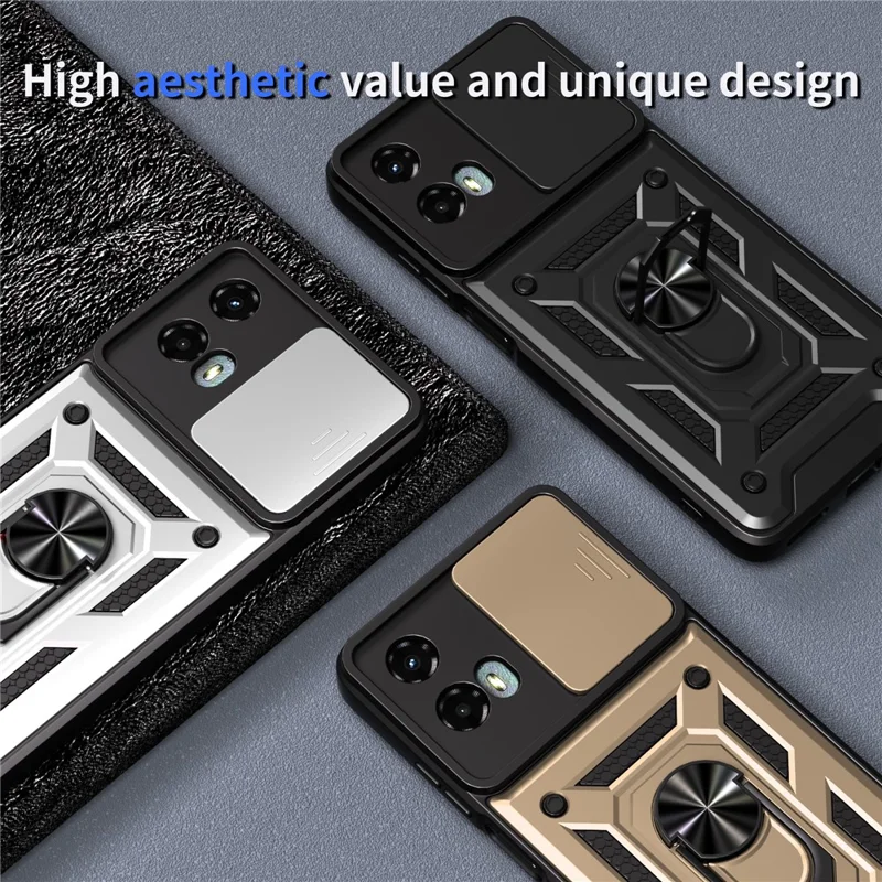 For Motorola Moto G 5G (2024) Case with Slide Camera Lid PC + TPU Kickstand Phone Cover - Blue-Cellmalls