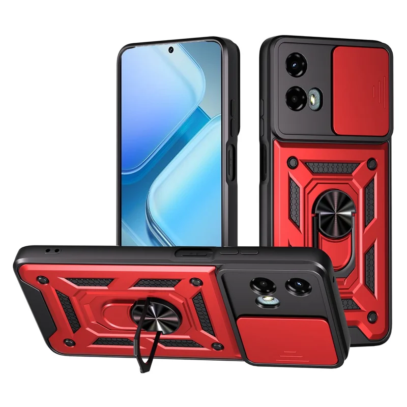 For Motorola Moto G 5G (2024) Case with Slide Camera Lid PC + TPU Kickstand Phone Cover - Blue-Cellmalls