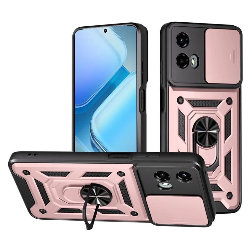 For Motorola Moto G 5G (2024) Case with Slide Camera Lid PC + TPU Kickstand Phone Cover - Blue-Cellmalls