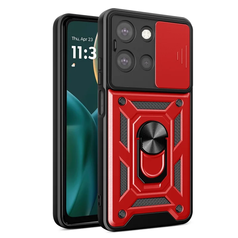 For Motorola Moto G (2025) 5G Case with Slide Camera Lid PC + TPU Kickstand Phone Cover - Black-Cellmalls