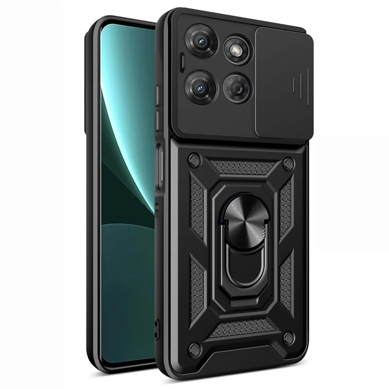 For Motorola Moto G Power (2025) Case with Slide Camera Lid PC + TPU Kickstand Phone Cover - Black-Cellmalls
