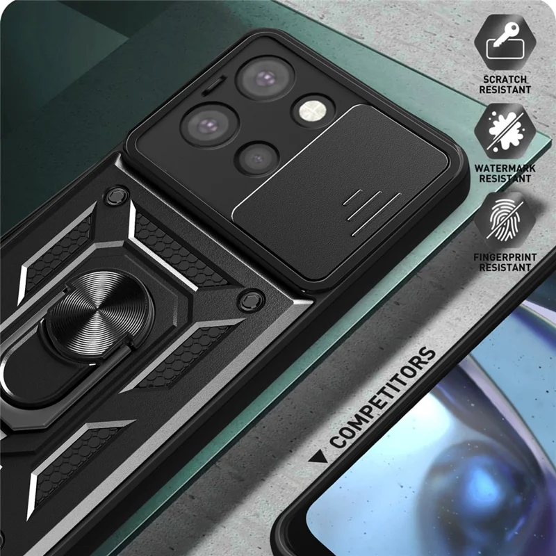 For Motorola Moto G (2025) 5G Case with Slide Camera Lid PC + TPU Kickstand Phone Cover - Black-Cellmalls