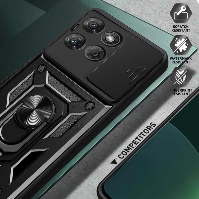 For Motorola Moto G Power (2025) Case with Slide Camera Lid PC + TPU Kickstand Phone Cover - Black-Cellmalls