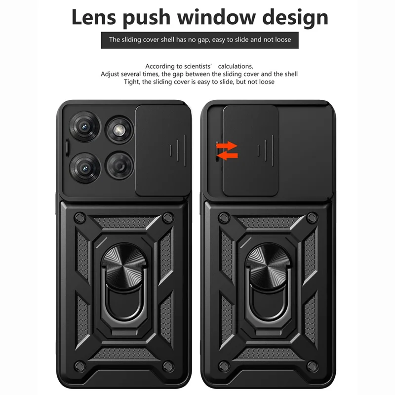 For Motorola Moto G Power (2025) Case with Slide Camera Lid PC + TPU Kickstand Phone Cover - Black-Cellmalls