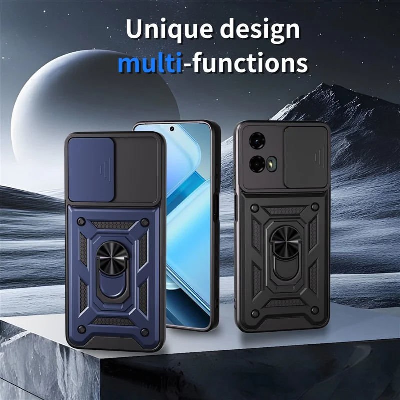 For Motorola Moto G 5G (2024) Case with Slide Camera Lid PC + TPU Kickstand Phone Cover - Blue-Cellmalls