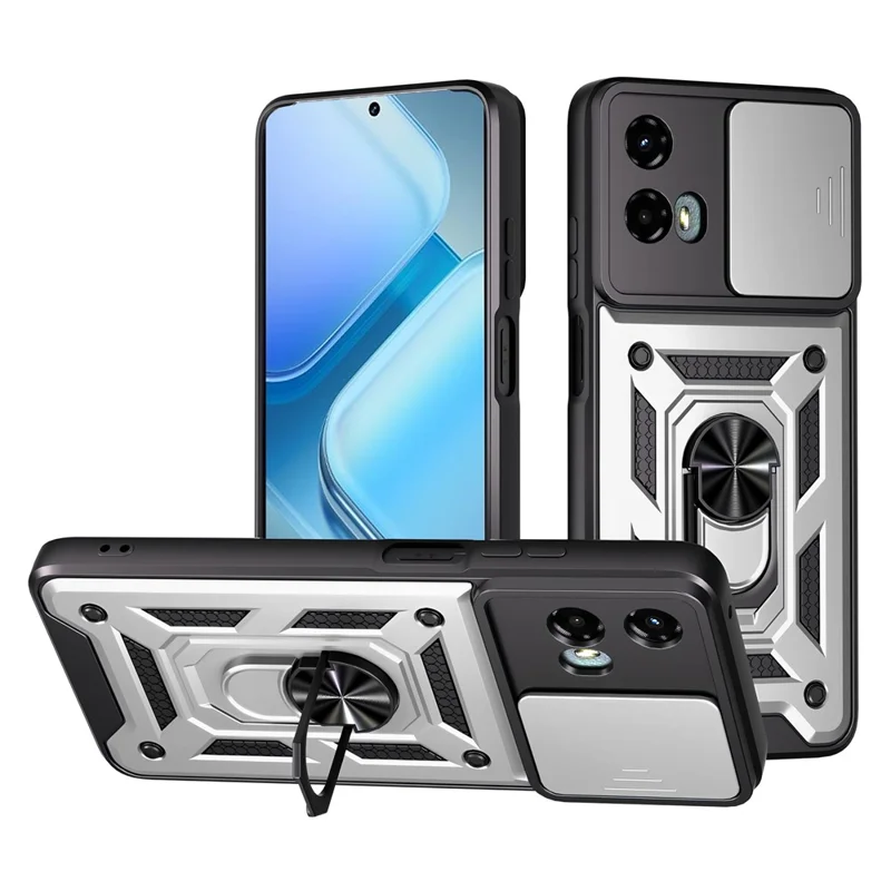 For Motorola Moto G 5G (2024) Case with Slide Camera Lid PC + TPU Kickstand Phone Cover - Blue-Cellmalls