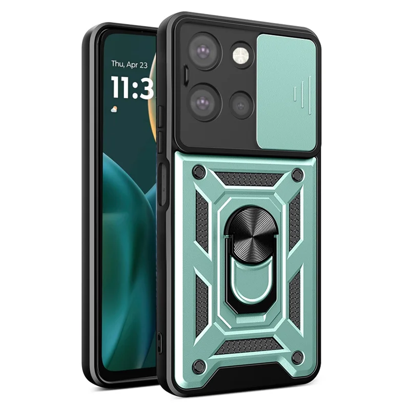 For Motorola Moto G (2025) 5G Case with Slide Camera Lid PC + TPU Kickstand Phone Cover - Black-Cellmalls