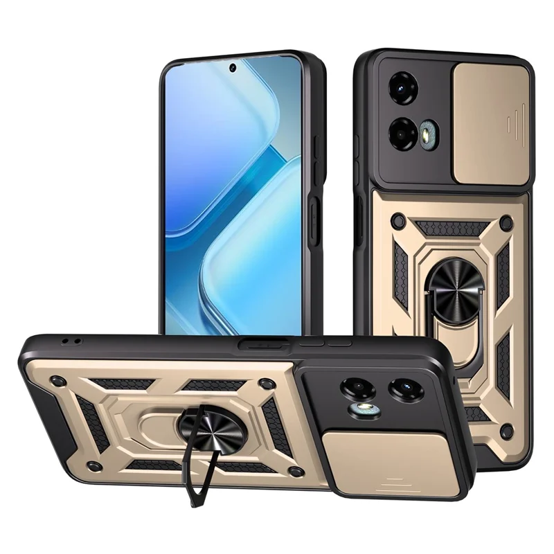 For Motorola Moto G 5G (2024) Case with Slide Camera Lid PC + TPU Kickstand Phone Cover - Blue-Cellmalls