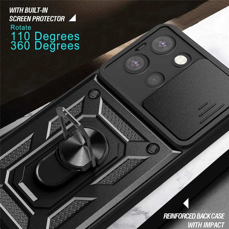 For Motorola Moto G (2025) 5G Case with Slide Camera Lid PC + TPU Kickstand Phone Cover - Black-Cellmalls