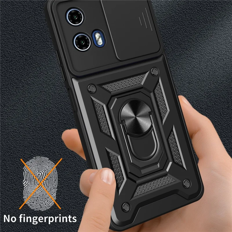 For Motorola Moto G04 4G / G24 4G Phone Shell PC+TPU Back Cover with Lens Protector + Kickstand - Black-Cellmalls