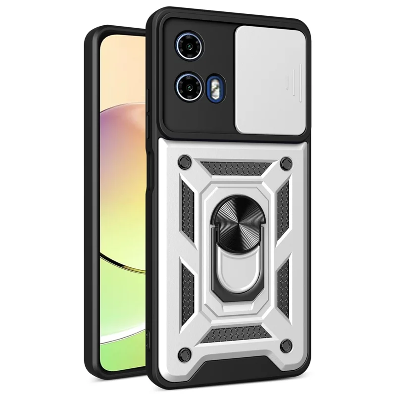 For Motorola Moto G04 4G / G24 4G Phone Shell PC+TPU Back Cover with Lens Protector + Kickstand - Black-Cellmalls