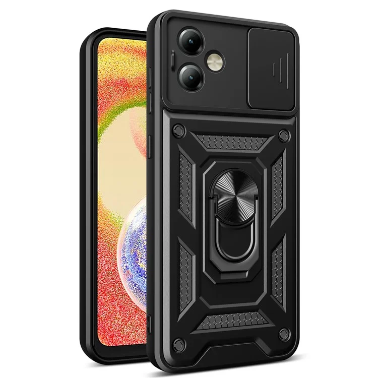 For Motorola Moto G14 4G Cover Slide Lens Lid PC+TPU Protective Phone Case - Black-Cellmalls