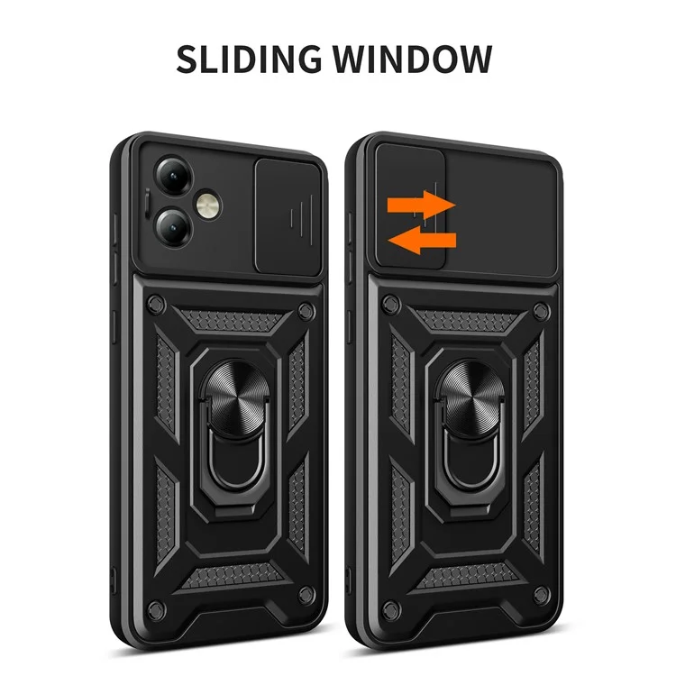 For Motorola Moto G14 4G Cover Slide Lens Lid PC+TPU Protective Phone Case - Black-Cellmalls