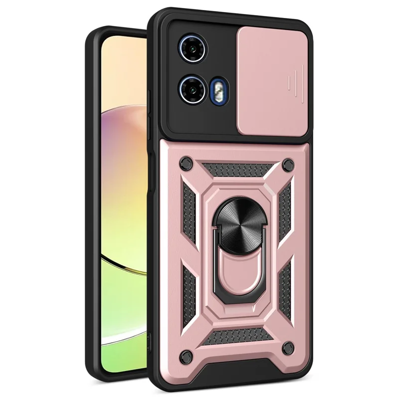 For Motorola Moto G04 4G / G24 4G Phone Shell PC+TPU Back Cover with Lens Protector + Kickstand - Black-Cellmalls