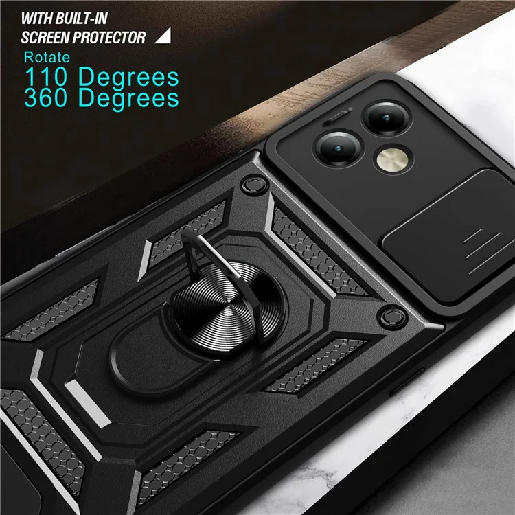 For Motorola Moto G14 4G Cover Slide Lens Lid PC+TPU Protective Phone Case - Black-Cellmalls