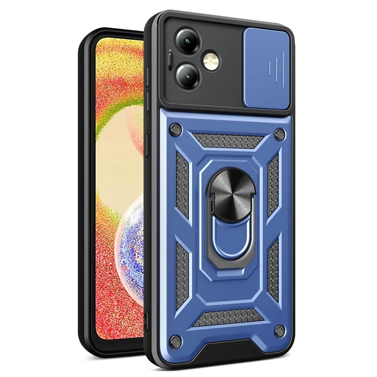 For Motorola Moto G14 4G Cover Slide Lens Lid PC+TPU Protective Phone Case - Black-Cellmalls