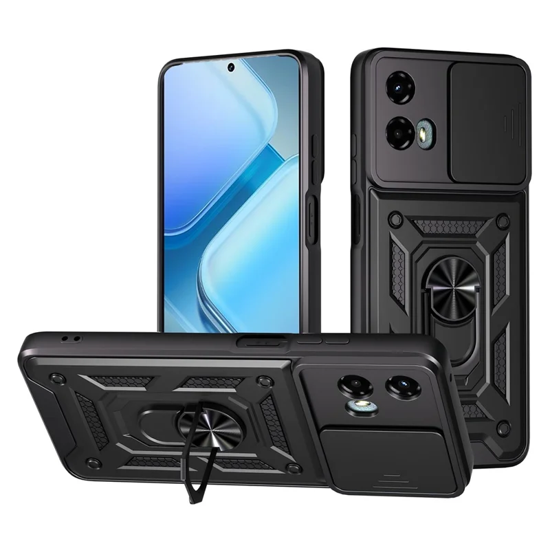 For Motorola Moto G 5G (2024) Case with Slide Camera Lid PC + TPU Kickstand Phone Cover - Blue-Cellmalls