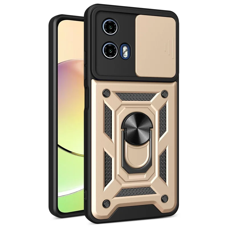 For Motorola Moto G04 4G / G24 4G Phone Shell PC+TPU Back Cover with Lens Protector + Kickstand - Black-Cellmalls