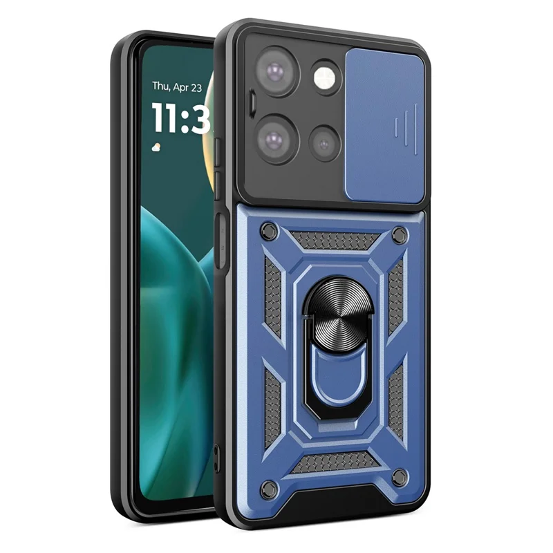 For Motorola Moto G (2025) 5G Case with Slide Camera Lid PC + TPU Kickstand Phone Cover - Black-Cellmalls