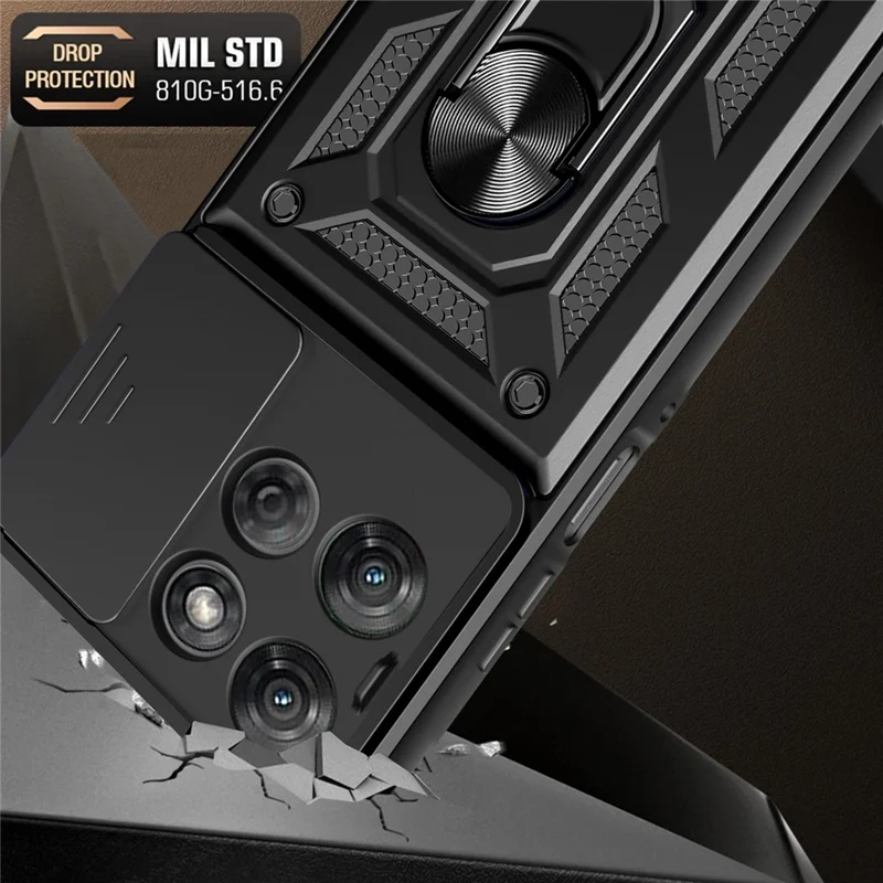 For Motorola Moto G Power (2025) Case with Slide Camera Lid PC + TPU Kickstand Phone Cover - Black-Cellmalls