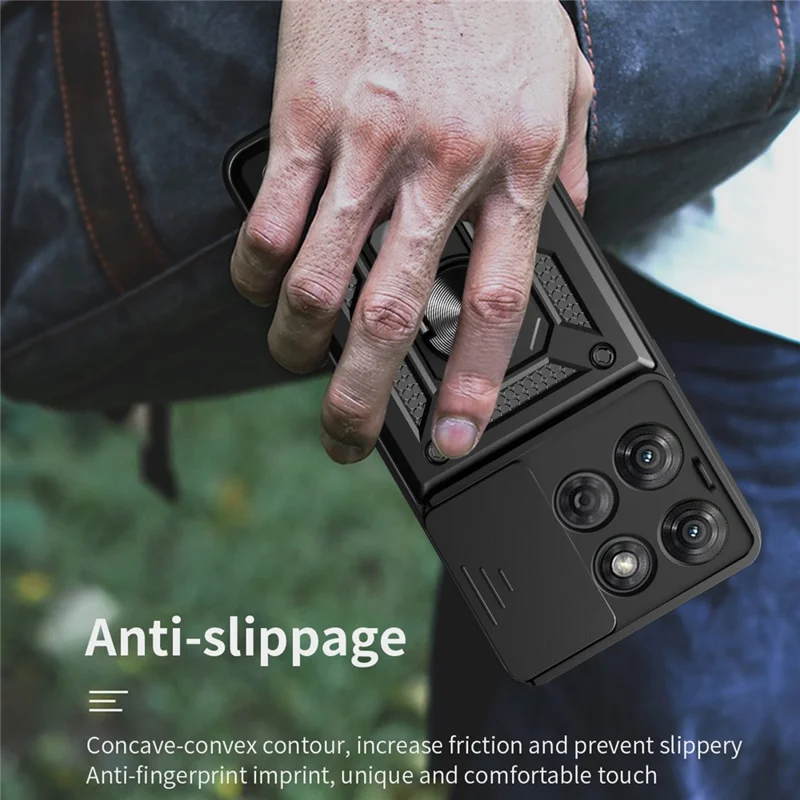 For Motorola Moto G Power (2025) Case with Slide Camera Lid PC + TPU Kickstand Phone Cover - Black-Cellmalls