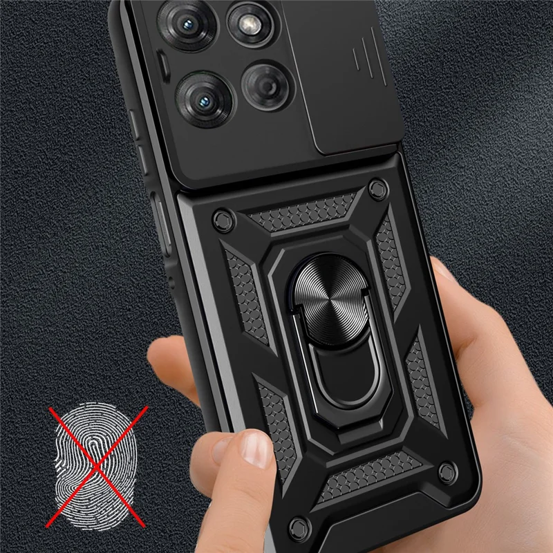 For Motorola Moto G Power (2025) Case with Slide Camera Lid PC + TPU Kickstand Phone Cover - Black-Cellmalls