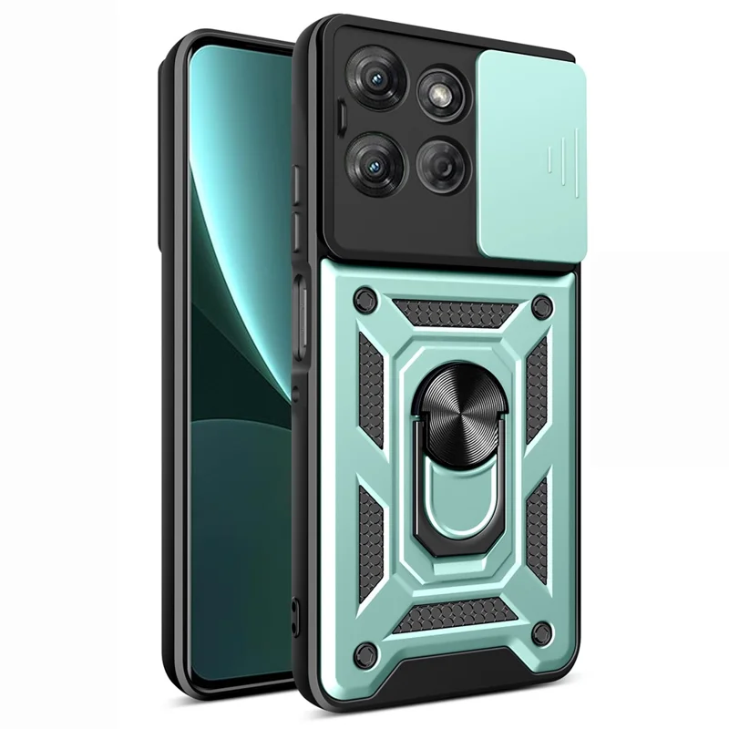 For Motorola Moto G Power (2025) Case with Slide Camera Lid PC + TPU Kickstand Phone Cover - Black-Cellmalls