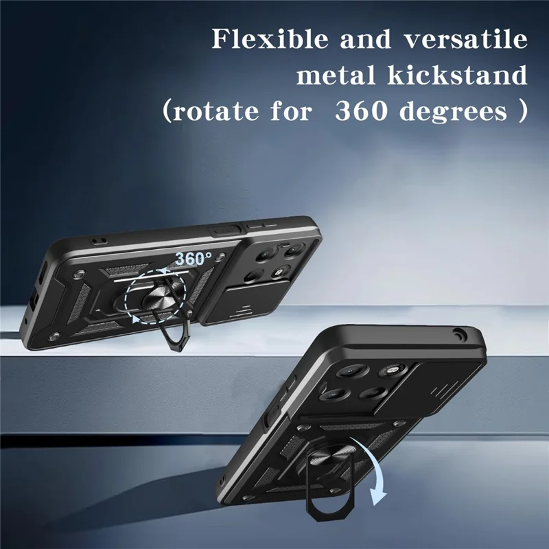 For Motorola Moto G15 4G Case with Slide Camera Lid PC + TPU Kickstand Phone Cover - Black-Cellmalls