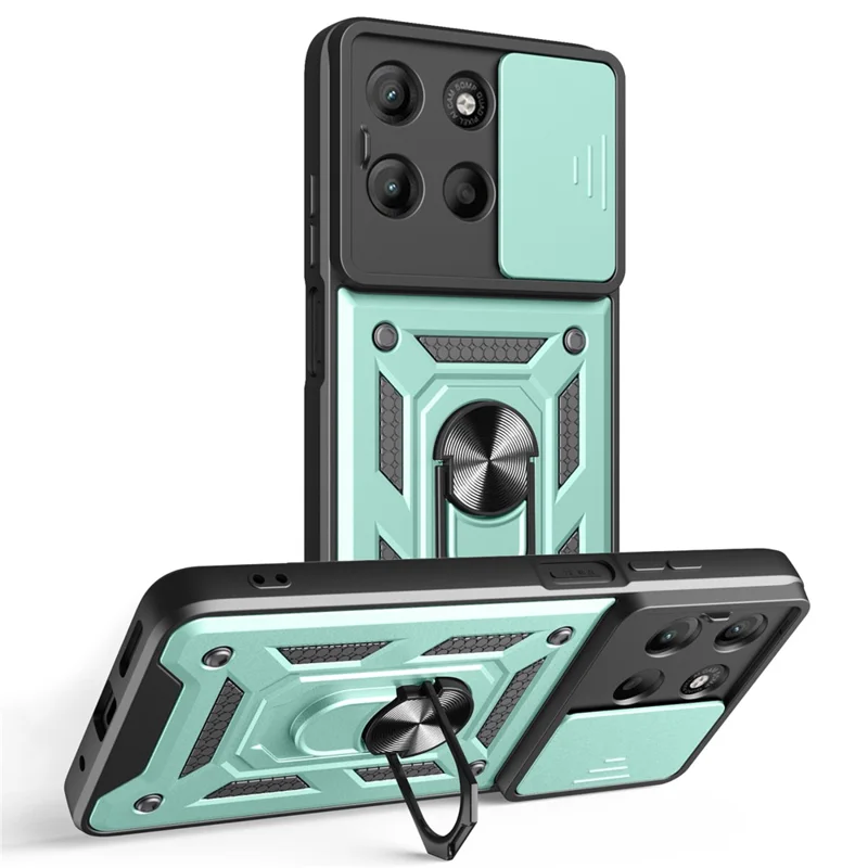 For Motorola Moto G15 4G Case with Slide Camera Lid PC + TPU Kickstand Phone Cover - Black-Cellmalls