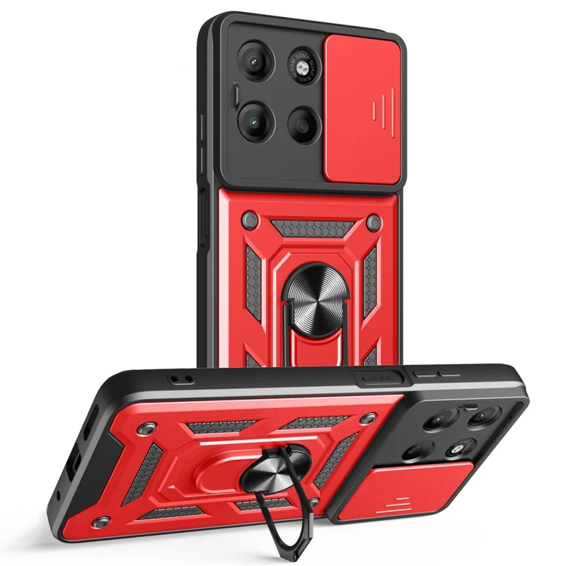 For Motorola Moto G15 4G Case with Slide Camera Lid PC + TPU Kickstand Phone Cover - Black-Cellmalls