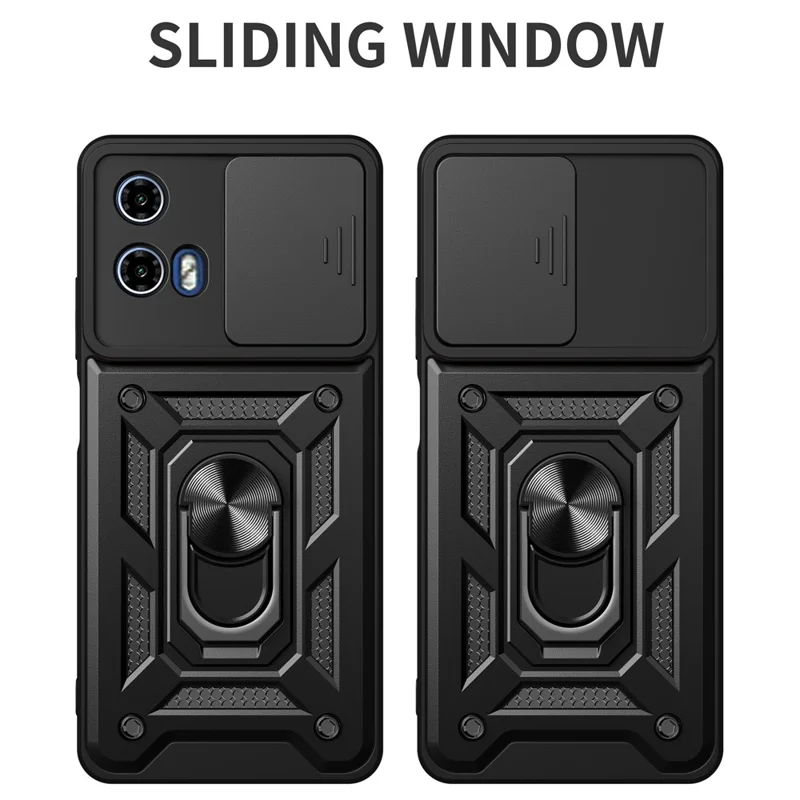 For Motorola Moto G04 4G / G24 4G Phone Shell PC+TPU Back Cover with Lens Protector + Kickstand - Black-Cellmalls