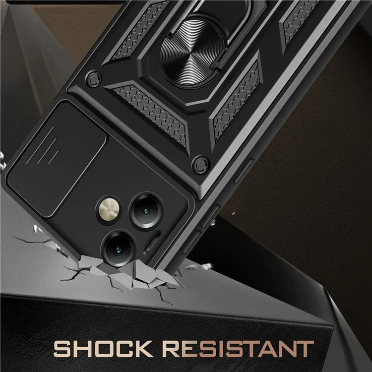 For Motorola Moto G14 4G Cover Slide Lens Lid PC+TPU Protective Phone Case - Black-Cellmalls