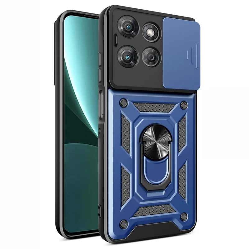 For Motorola Moto G Power (2025) Case with Slide Camera Lid PC + TPU Kickstand Phone Cover - Black-Cellmalls