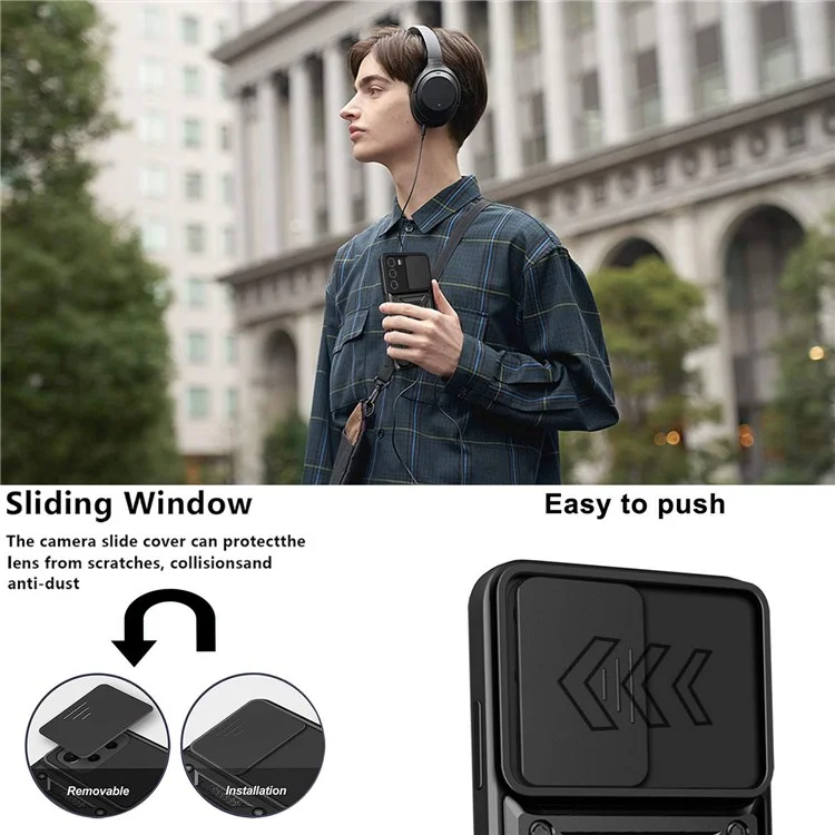 For Motorola Moto G200 5G/Edge S30 Cell Phone Case Camera Protection Slide Shell Anti-drop PC + TPU Ring Kickstand Smartphone Cover - Black-Cellmalls