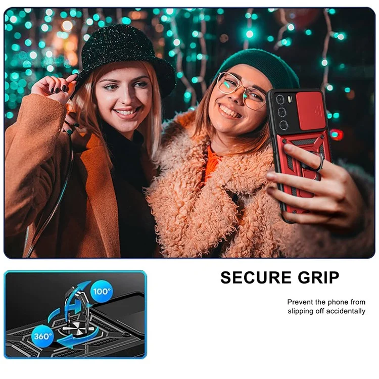 For Motorola Moto G200 5G/Edge S30 Cell Phone Case Camera Protection Slide Shell Anti-drop PC + TPU Ring Kickstand Smartphone Cover - Black-Cellmalls