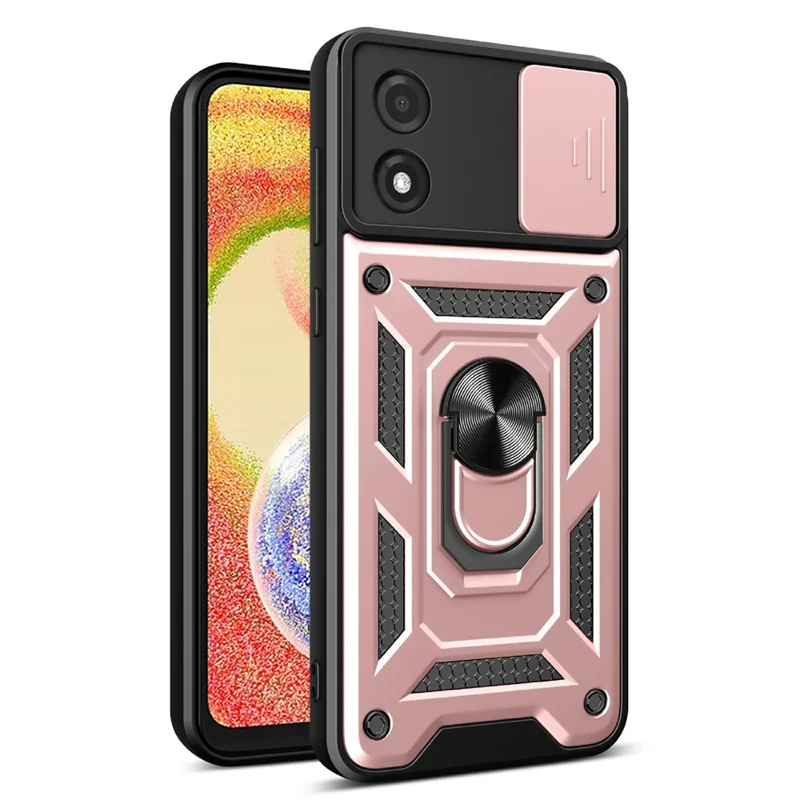 For Motorola Moto E13 4G Kickstand Slide Push Pull Camera Lens Protection Cover PC+TPU Mobile Phone Case - Black-Cellmalls