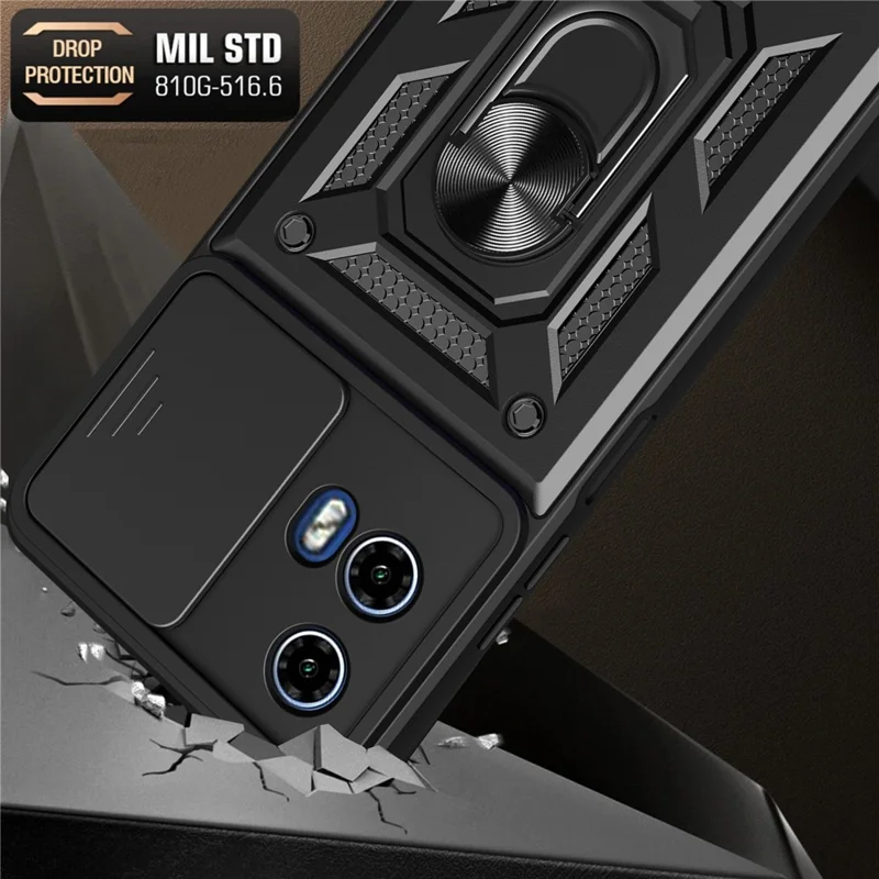 For Motorola Moto G04 4G / G24 4G Phone Shell PC+TPU Back Cover with Lens Protector + Kickstand - Black-Cellmalls