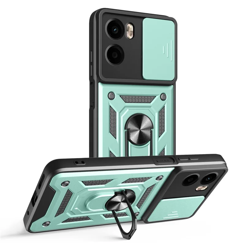 For Motorola Moto G05 4G Case with Slide Camera Lid PC + TPU Kickstand Phone Cover - Black-Cellmalls
