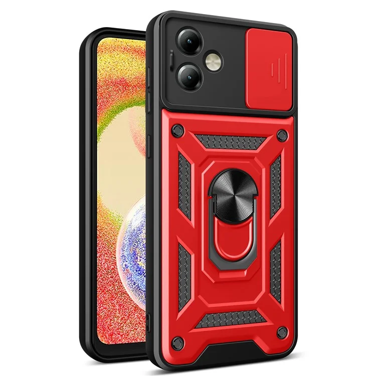 For Motorola Moto G14 4G Cover Slide Lens Lid PC+TPU Protective Phone Case - Black-Cellmalls