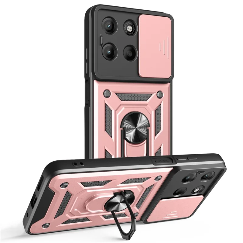 For Motorola Moto G15 4G Case with Slide Camera Lid PC + TPU Kickstand Phone Cover - Black-Cellmalls