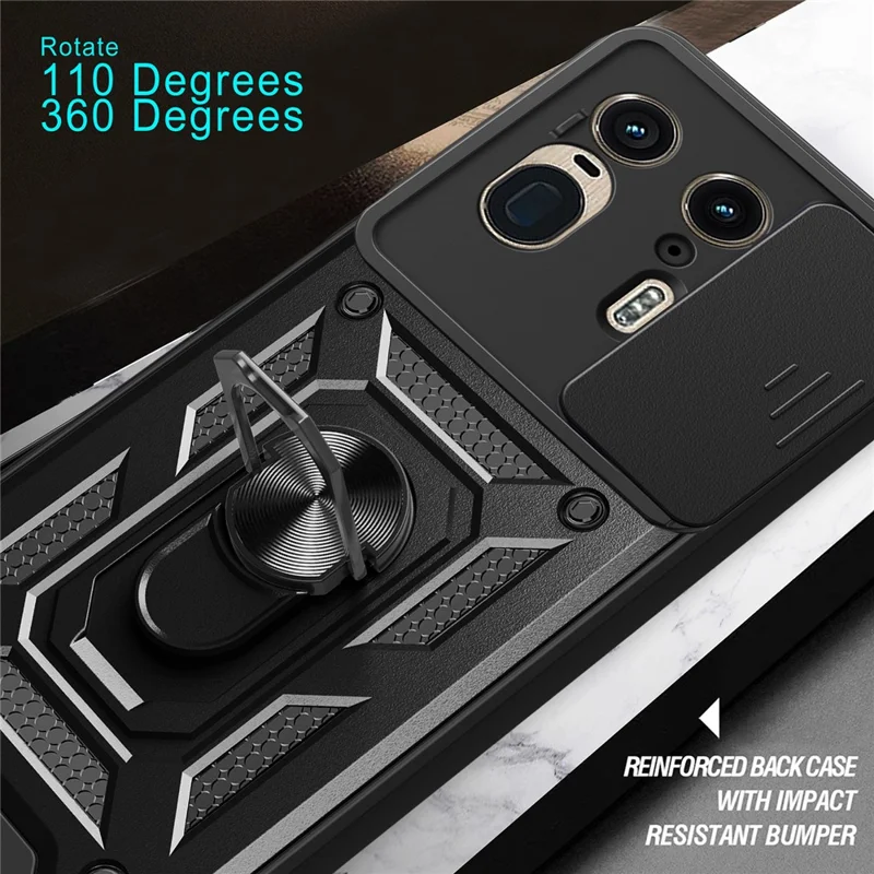For Motorola Moto X50 Ultra 5G  /  Edge 50 Ultra 5G Case with Slide Camera Lid PC+TPU Kickstand Phone Cover - Black-Cellmalls