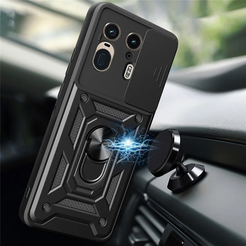 For Motorola Moto X50 Ultra 5G  /  Edge 50 Ultra 5G Case with Slide Camera Lid PC+TPU Kickstand Phone Cover - Black-Cellmalls
