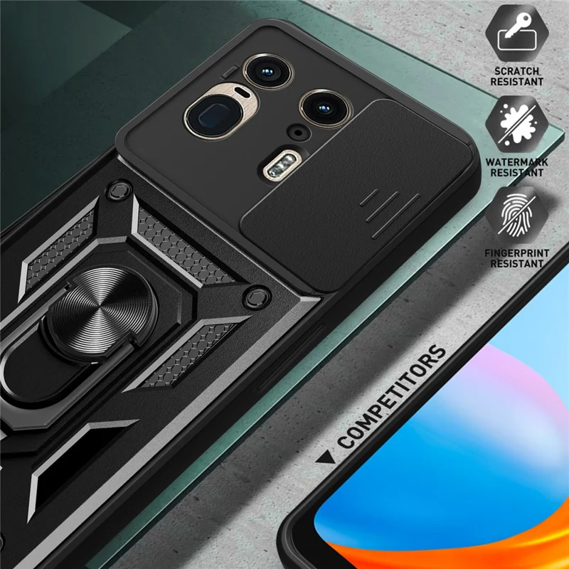 For Motorola Moto X50 Ultra 5G  /  Edge 50 Ultra 5G Case with Slide Camera Lid PC+TPU Kickstand Phone Cover - Black-Cellmalls