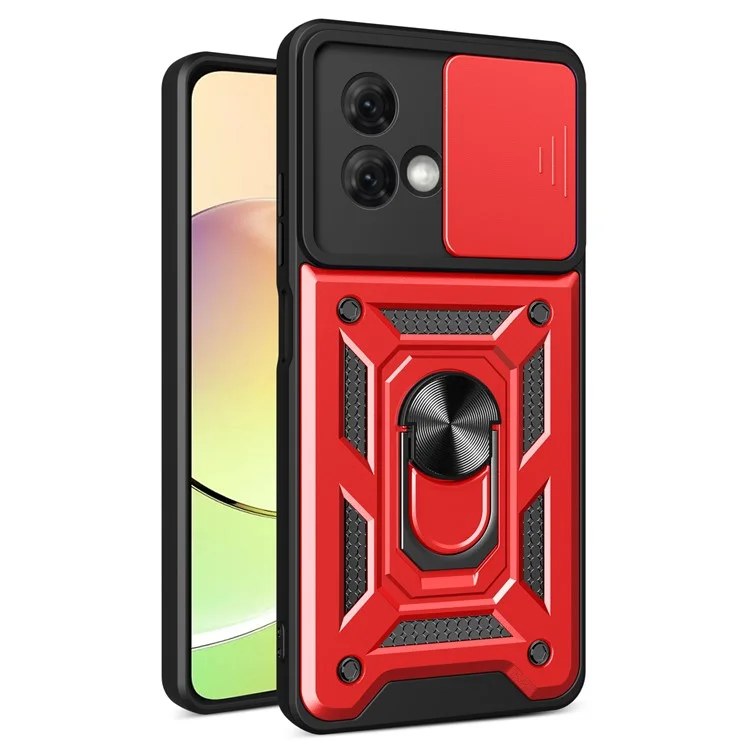 For Motorola Moto G84 5G Case Slide Lens Lid PC+TPU Kickstand Cell Phone Cover - Black-Cellmalls