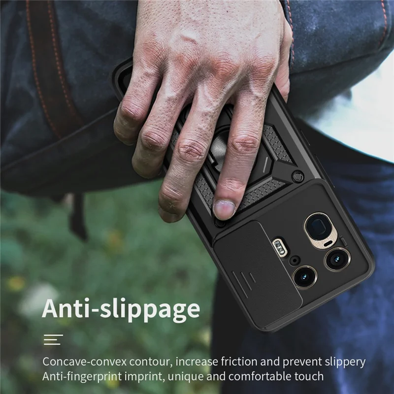For Motorola Moto X50 Ultra 5G  /  Edge 50 Ultra 5G Case with Slide Camera Lid PC+TPU Kickstand Phone Cover - Black-Cellmalls