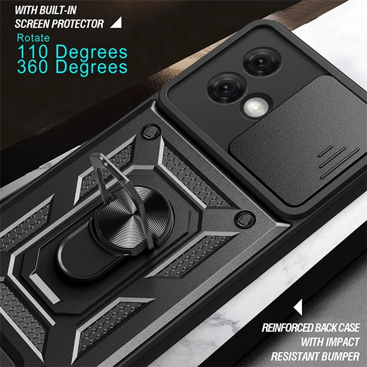 For Motorola Moto G84 5G Case Slide Lens Lid PC+TPU Kickstand Cell Phone Cover - Black-Cellmalls