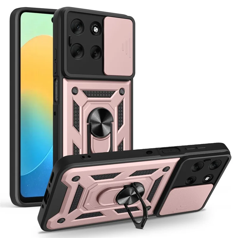 For Motorola Moto G56 5G Case with Slide Camera Lid PC + TPU Kickstand Phone Cover - Black-Cellmalls