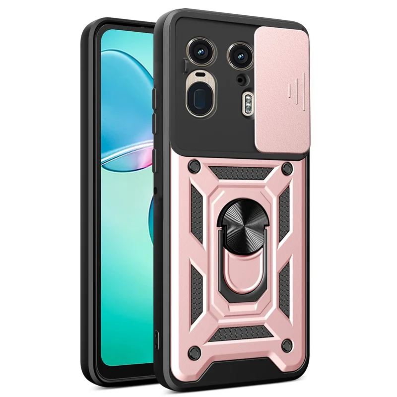 For Motorola Moto X50 Ultra 5G  /  Edge 50 Ultra 5G Case with Slide Camera Lid PC+TPU Kickstand Phone Cover - Black-Cellmalls