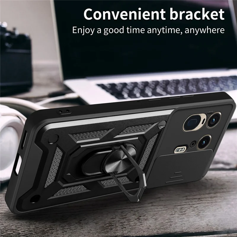 For Motorola Moto X50 Ultra 5G  /  Edge 50 Ultra 5G Case with Slide Camera Lid PC+TPU Kickstand Phone Cover - Black-Cellmalls