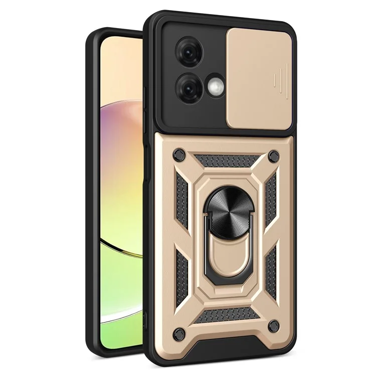 For Motorola Moto G84 5G Case Slide Lens Lid PC+TPU Kickstand Cell Phone Cover - Black-Cellmalls